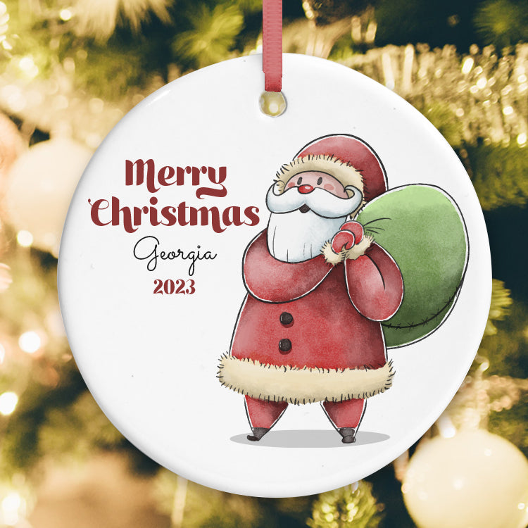 Santa with Presents Ceramic Tree Decoration